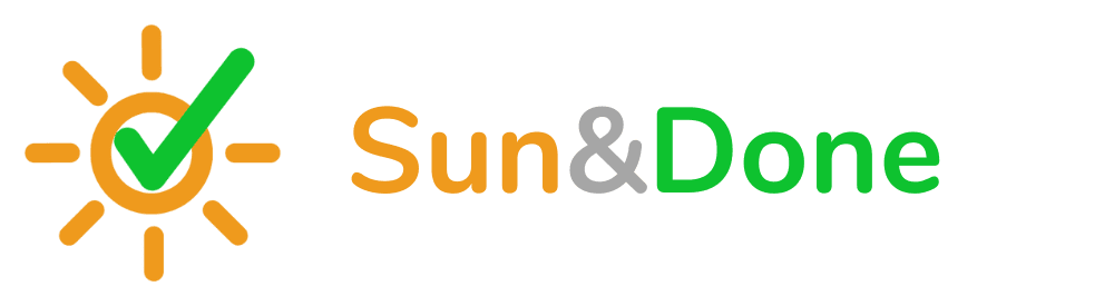 Sun and Done logo of a sun with a green checkmark